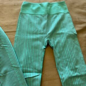 Fabletics Teal Striped Leggings